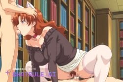 1girl ai_assisted ai_generated anime_coloring brown_hair cat_ears cock_in_pussy collar collarbone creampie deepthroat group_sex inside kneeling library lipstick long_hair mature_female mm moaning mole_under_eye parted_bangs ponytail purple_eyes pussy_sex saliva shaking side_view spread_legs white_stockings