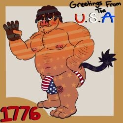 1:1 3_toes 4th_of_july 5_fingers absurd_res american_flag american_flag_clothing american_flag_underwear anthro arm_hair baconator_(character) baconatordeluxe body_hair clothed clothing emboar facial_hair feet fingers generation_5_pokemon gold_(metal) gold_tooth greeting_card hairy hi_res holidays jockstrap jockstrap_only kinky_hair looking_at_viewer male mammal nintendo overweight overweight_anthro overweight_male pecs pokemon pokemon_(species) slightly_chubby slightly_chubby_male solo spiral_pattern suid suine sus_(pig) tail toes topless tusks two_tone_feet two_tone_hands underwear underwear_only united_states_of_america wild_boar