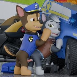 1:1 3d_(artwork) absurd_res chase_(paw_patrol) clothed clothing digital_media_(artwork) duo female feral gasket_(paw_patrol) genitals hi_res male male/female outside_sex paw_patrol penetration penis sex unknowndata vaginal vaginal_penetration vehicle