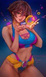 1girls altera_(artist) big_ass big_breasts bubble_gum cleavage female female_only jubilation_lee jubilee marvel marvel_rivals swimsuit thick_thighs thighs voluptuous