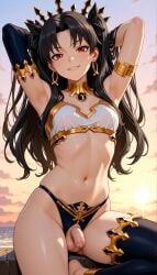 ai_generated ashurazoa black_hair fate/grand_order fate_(series) flaccid_penis foreskin futa_only futanari ia_generated ishtar_(fate) red_eyes rin_tohsaka small_balls small_breasts small_penis