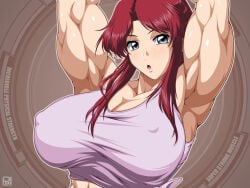 abs biceps breasts female gundam hair long_hair muscles muscular muscular_arms muscular_female rentb