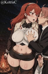 1girl ai_generated big_breasts breast_grab eris_greyrat handjob handjob_while_kissing hi_res highres koinaart kotris mushoku_tensei mushoku_tensei:_isekai_ittara_honki_dasu patreon penis_grab perky_breasts red_hair rudeus_greyrat stable_diffusion standing thick_ass thick_thighs voluptuous voluptuous_female