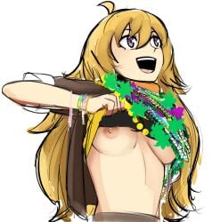 1girls blonde_female blonde_hair breasts long_hair long_hair_female purple_eyes rwby showing_breasts solo_female tropic_turtle yang_xiao_long