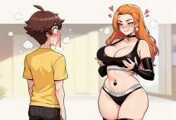 ai_generated belly_piercing brother_and_sister calvin_klein incest morty_smith navel_piercing neckwear rick_and_morty siblings steamy_breath summer_smith sweat temptation tempting