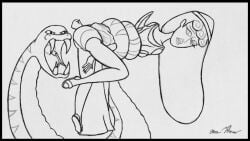 ass ass_focus cassandra cassandra_(hercules) fangs helpless helpless_female hercules_(disney) heroine_in_trouble in_trouble long_hair panties pencil_(artwork) serpent sharp_teeth snake traditional_art underwear worried worried_expression