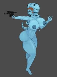 alien alien_girl big_ass big_breasts bimbo bimbo_body bimbo_boobs blaster_(star_wars) blue_skin fake_breasts huge_ass huge_breasts star_wars steenvreter toned toned_female twi'lek