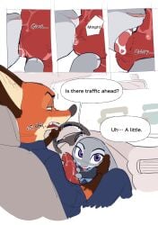 absurd_res animal_genitalia animal_penis anthro anthro_on_anthro bodily_fluids brown_body brown_fur butterfish8199 canid canine canine_genitalia canine_penis car chinese_text clothed clothing comic dialogue disney duo english_text erection female fox fur genital_fluids genitals green_eyes grey_body grey_fur hi_res inside_car inside_vehicle interspecies judy_hopps lagomorph leporid licking mammal multicolored_body multicolored_fur nick_wilde onomatopoeia open_mouth oral orange_body orange_fur penile penis penis_grab penis_lick police police_uniform precum predator/prey purple_eyes rabbit sex sitting sound_effects speech_bubble tan_body tan_fur teeth text tongue topwear uniform vehicle zootopia