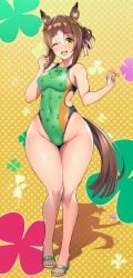 big_thighs female fine_motion_(umamusume) small_breasts swimsuit thick_thighs umamusume