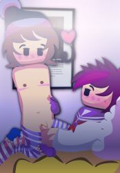 2boys adult beat_saber blushing blushing_at_partner blushing_face brown_hair cowgirl_position cuntboy cuntboy_penetrated femboy femboy_on_femboy femboy_penetrated ftm ftm_penetrated fuck_me_eyes gay gay_sex hand_on_body hand_on_leg heart_symbol ibispaint ibispaint_(artwork) mastectomy_scar moaning moaning_in_pleasure moaning_loud purple_hair render rendered riding riding_dick sex sherbet_(beat_saber_oc) sherbytes_(beat_saber) speech_bubble tibytes trans_man trans_man_(lore) trans_man_fucked trans_man_penetrated vaginal_penetration vaginal_sex very_horny yaoi
