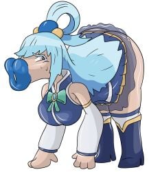 :>= aqua_(konosuba) ass_bigger_than_body big_breasts big_lips bimbo bimbo_body bimbo_lips bimbofication bimbofied breasts breasts_bigger_than_head crying female identity_death kono_subarashii_sekai_ni_shukufuku_wo! long_lips long_mouth mental_transformation mind_break protoybonnie suck_and_fuck sucking suckpet transformation