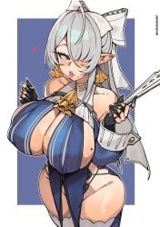 1girls breasts fan female female_focus female_only hair_over_one_eye kuromaruart large_breasts light-skinned_female light_skin mole mole_on_breast mole_under_mouth solo solo_focus thick_thighs thighhighs thighs velina_(zenless_zone_zero) velina_airgid wide_hips zenless_zone_zero