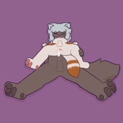 1:1 abdominal_bulge after_sex anal anthro bodily_fluids butt cum cum_in_ass cum_inflation cum_inside domestic_cat duo felid feline felis genital_fluids genitals hi_res inflation male male/male mammal miso_(spatey) oli_(spatey) partially_inside pawpads penis predator/prey sex_with_prey size_difference spatey swallowing