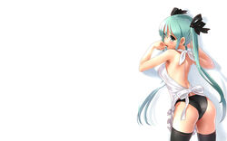 apron aqua_eyes aqua_hair ass hatsune_miku katahira_masashi long_hair swimsuit thighhighs tied_hair twintails vocaloid