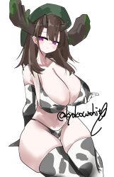 alternate_hairstyle bikini cleavage cow_print cow_print_bikini cow_print_thighhighs curvy duel_masters gigandydanos,_big_tree_king gigantic_breasts huge_breasts midriff narrow_waist navel seductive seductive_look thick_thighs wide_hips