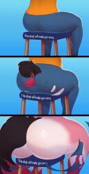 anthro big_butt body_expansion butt butt_expansion canid canine chair comic cursed_object digital_drawing_(artwork) digital_media_(artwork) expansion female fur fur_growth furniture gender_transformation growth hi_res hip_expansion huge_butt human_to_anthro male mammal mtf_transformation nude raccoon_dog sitting sjevi solo species_transformation tail tail_growth tail_growth_in_pants tanuki thick_thighs transformation transformation_sequence wide_hips