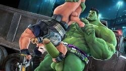 bara big_penis boner cock dick domredsins erection gay green_skin hulk hulk_(marvel_rivals) male male_only marvel marvel_rivals muscular muscular_male penis punisher_(francis_castle)