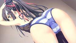 alcot ass black_hair cameltoe game_cg hondou_ayano naka_no_hito_nado_inai narumi_yuu panties ponytail striped striped_panties tied_hair underwear