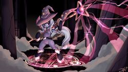 16:9 cape cutie_mark detailed_background equine female friendship_is_magic gauntlets hat hi_res horn horse magic magic_circle my_little_pony polearm pony ponykillerx purple_eyes solo spell staff trixie_(mlp) unicorn wallpaper weapon widescreen wizard_hat