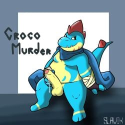 1:1 anthro balls crocodilian croconaw croconaw_(murderdroid) fan_character generation_2_pokemon genitals hi_res humanoid_genitalia humanoid_penis male male/male murderdroid_(artist) nintendo penis pokemon pokemon_(species) reptile scalie solo