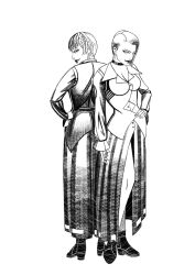 2girls big_breasts big_tits dress hair_bun hand_on_hip king_of_fighters long_hair mature_(kof) short_hair standing vice_(kof)