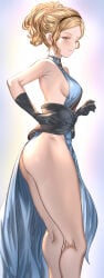1girls aldehyde ass blonde blonde-haired_female blonde_female blonde_hair blue_dress breasts brown_eyes commentary_request djeeta_(granblue_fantasy) dress female granblue_fantasy medium_breasts official_alternate_costume short_hair sideboob