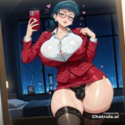 1girl ai_assisted ai_generated bedroom black_lingerie black_thighhighs blue_eyes blush buttons cellphone collared_shirt curvaceous_body curvaceous_hips curvaceous_thighs curvy dc_animated_universe detailed_face earrings floating_hearts formal futa_is_smaller glasses hair_bun half_closed_eyes harleen_quinzel harley_quinn heart_shaped_pupils heart_symbol high_quality hourglass_body huge_breasts huge_hips huge_thighs jacket lace_panties lace_thighhighs large_breasts large_thighs lipstick looking_at_viewer low_ponytail massive_thighs mirror_selfie night panties_bulge parted_lips pencil_skirt perfect_body phone red_skirt red_suit seductive_eyes selfie sexy_pose shiny_skin shy small_balls small_penis_futa thick_hips thick_legs thick_thighs thighs thighs_bigger_than_head tsundere voluminous_hair voluptuous white_shirt wide_hips window