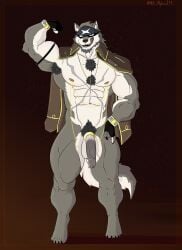 abdominal_scar abs absurd_res anothereidos_of_dragon_vein_r anthro armpit_hair balls biceps big_balls big_muscles big_pecs big_penis body_hair bracelet breast_scar canid canine canis chest_hair claws clothing flaccid_to_erect flexing flexing_bicep flexing_pecs full_house_(anothereidos_r) fur genitals gesture gloves gradient_background green_body green_fur green_hair hair half-erect handkerchief handwear hi_res jewelry kerchief kmka licking licking_lips long_penis long_tail male male_only mammal muscular nipple_piercing nipples pecs penis piercing pubes ring_(jewelry) scar shirt simple_background solo suggestive suggestive_gesture tail teeth thick_penis thick_tail thick_thighs tongue tongue_out topwear vein veiny_penis white_body white_fur wolf yellow_eyes