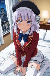 1boy absurdres adult ai_assisted ai_generated big_breasts breasts classroom_of_the_elite female heeven highres male mature patreon patreon_username perfect_body sakayanagi_arisu sitting_on_bed thighhighs uncensored youkoso_jitsuryoku_shijou_shugi_no_kyoushitsu_e