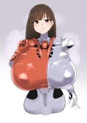 1girls armor armored_female belly_button big_breasts blush bodysuit breasts brown_hair cycloneaction female female_focus female_only kamen_rider kamen_rider_valkyrie kamen_rider_zero-one_(series) mole_under_mouth nipples_visible_through_clothing tokusatsu yua_yaiba