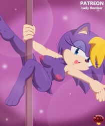 anthro archie_comics areola bernadette_hedgehog blonde_hair blue_body blue_eyes blue_fur breasts dancing eulipotyphlan eyelashes female fur hair hedgehog hi_res ladycherrybomba mammal nipples nude nude_female pole pole_dancing sega solo sonic_the_hedgehog_(archie) sonic_the_hedgehog_(comics) sonic_the_hedgehog_(series) tail