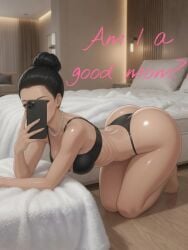 ai_generated big_breasts big_penis black_underwear bun_hair enfermosic28 milf mom necklace pearl_necklace small_waist thong your_mom