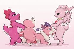 2_toes 3_fingers absurd_res ai_generated all_fours anal anal_penetration animal_genitalia anthro anthro_on_feral anthro_penetrating anthro_penetrating_feral balls bandai_namco bestiality big_balls big_ears big_penis big_tail biped birdo blue_eyes bodily_fluids bow_(feature) butt claws clothing crossover cum cum_in_ass cum_in_mouth cum_inside cum_on_balls cum_on_body cum_on_butt cum_on_face cum_on_ground cum_on_penis cum_on_tongue digimon digimon_(species) dinosaur eyebrows feet fellatio feral feral_penetrated fingers fluffy fluffy_tail fur genital_fluids genitals gold_ring green_eyes group half-closed_eyes hat headgear headwear heart_(marking) heart_eyebrows hi_res holding_tail huge_balls huge_penis long_ears looking_at_partner's_penis male male/male male_penetrated male_penetrating male_penetrating_male marineangemon mario_bros markings motion_lines narrowed_eyes neck_tuft nintendo open_mouth open_smile oral paws penetration penile penile_penetration penis penis_in_ass penis_in_mouth pink_body pink_fur pink_markings purple_clothing purple_eyes purple_hat purple_headwear quadruped red_spikes reptile scalie sex sheath shmoopie simple_background smile smiling_at_another smiling_at_partner snout spikes spikes_(anatomy) standing tail toe_claws toes tongue tongue_out tongue_out_fellatio trio tuft white_body white_fur wings yiff_ai_(director) yo-kai_watch yokai
