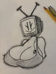 1girls 2026 breasts bust bust_portrait female female_only oc original_character tabitha_(ultraneeks) tagme traditional_art traditional_media traditional_media_(artwork) tv tv_head ultraneeks