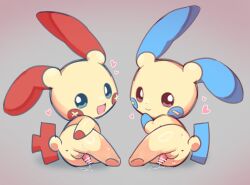 2026 anthro anus balls beady_eyes biped blue_body bodily_fluids butt censored chibi closed_smile digital_drawing_(artwork) digital_media_(artwork) duo generation_3_pokemon genital_fluids genitals grey_background heart_symbol hearts_around_head leaking_precum looking_at_viewer male male_anthro mi_(artist) minun mouth_closed multicolored_body nintendo open_mouth open_smile penis plantigrade plusle pokemon pokemon_(species) precum presenting presenting_hindquarters rear_view red_body shaded short simple_background smile soft_shading tail tapering_penis two_tone_body unusual_anatomy unusual_tail yellow_body
