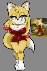 barefoot barely_contained big_breasts big_thighs black_panties black_underwear fox fox_girl panties_peek red_dress sonic_(series) sonic_boom tight_clothing tight_fit underwear_peek zooey_the_fox