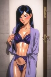 ai_generated breasts dark_hair faprunner78 hips lingerie long_ long_hair looking_at_viewer natural_breasts oiled_skin purple_eyes purple_lingerie sexy slim_female slim_waist small_breasts superheroine the_incredibles the_incredibles_2 violet_parr waist wide_hips