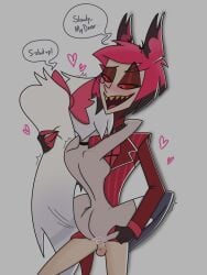 1boy 1girls alastor_(hazbin_hotel) angel balls bite_mark blush breasts clothed clothing cum cum_in_pussy cum_inside deer_boy demon demon_boy duo enemies_to_lovers fallen_angel female female_penetrated grey-skinned_female grey_skin hair hazbin_hotel humanoid humanoid_female humanoid_male humanoid_only long_hair male male/female male_penetrating male_penetrating_female nipples open_mouth open_smile partially_clothed passionate_sex penetration penis pleasure_face red_hair sex sharp_teeth simple_background smile straight teeth thick_thighs tongue vaggie_(hazbin_hotel) vaginal vaginal_only very_long_hair white_hair