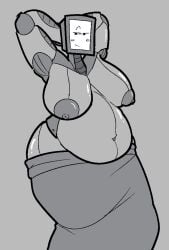 1girls 2d 2d_(artwork) arms_behind_head bbw belly belly_overhang blox_cards blush briggeybruh butt_peek caitlin_nixon fat fat_female robe robe_only roblox roblox_game robot robot_girl seductive seductive_look seductive_smile segmented_body sketch tagme topless topless_female