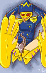 2012 claws cum digitigrade display drooling hindpaw lord_stingray male nude nursetiger paws penis saliva spread_legs spreading stingray suit superjail tentacle thebluevibrava uniform