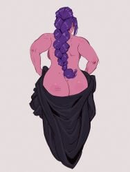 artistic_nude ass ass_focus back back_view backboob big_ass big_butt braid braided_hair braided_ponytail breasts butt female female_only kpop_demon_hunters nonsexual nonsexual_nudity nude nude_female pepedraws pink_body pink_skin pink_skinned_female purple_hair rumi_(kpop_demon_hunters) solo solo_female tasteful_nudity thick_ass topless topless_female undressing undressing_self
