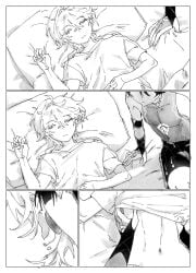 aether_(genshin_impact) bed bedroom gay gay_domination gay_male genshin_impact half_dressed nipple_play scaramouche_(genshin_impact) sleeping teasing teasing_nipple tired touching_nipples wanderer_(genshin_impact) yagisanshi
