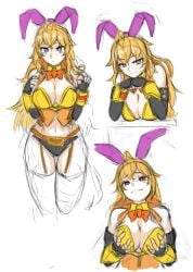 1girls blonde_female blonde_hair bunny_ears bunny_girl bunnysuit cleavage grabbing_own_breasts long_hair long_hair_female mori_kuro purple_eyes red_eyes rwby sketch solo_female yang_xiao_long
