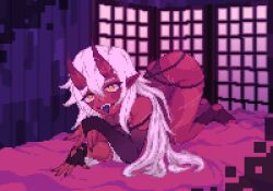 akumi breasts female horns oni oni_horns pixel_art red_skin scars virtual_youtuber vyugen white_hair yellow_eyes