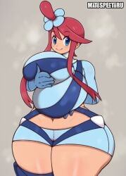 2d breasts female holding_breasts latina matospectoru nintendo pokemon presenting_breasts skyla_(pokemon) tagme