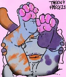 :3 anus bed cally_(theenyface) domestic_cat feet felid feline felis foot_focus fur furniture genitals mammal orange_body orange_fur pawpads pillow purple_body purple_fur pussy theenyface white_body white_fur