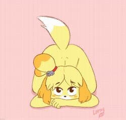 accessory animal_crossing animated anthro ass canid canine canis cute cute_expression domestic_dog female fur hair_accessory isabelle_(animal_crossing) looking_at_viewer lorny_fox mammal nintendo nude shaking_butt shih_tzu solo toy_dog yellow_body yellow_fur