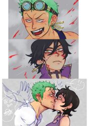 artist_request blood female green_hair kiss love male oc oc_character one_piece roronoa_zoro short_hair