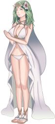 1girls alternate_costume bare_arms bare_legs bare_thighs bikini breasts cape cleavage closed_eyes female female_only fire_emblem fire_emblem:_three_houses fire_emblem_heroes flower full_body green_hair hair_flower large_breasts legs mali-sa medium_hair nail_polish nintendo official_alternate_costume own_hands_together pink_nails rhea_(fire_emblem) rhea_(summer)_(fire_emblem) sandals sideboob smile solo swimsuit thighs white_background white_bikini white_swimsuit