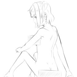 1female 1girls artlab ass back back_view bare_shoulders behind_view butt doki_doki_literature_club female girl naked naked_female natsuki_(doki_doki_literature_club) nude nude_female nudist nudity thedarkartlab_(artist)